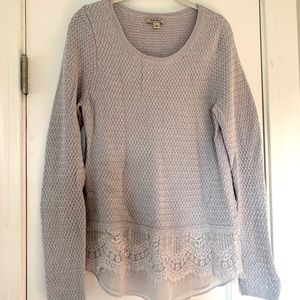 Lucky Brand Gray Sweater with Lace Hem